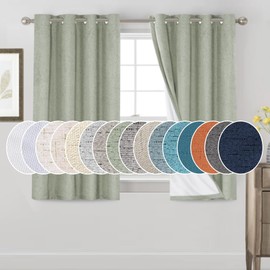 PrinceDeco Sage 100% Blackout Curtains 54" Long Blackout Curtains for Bedroom Linen Texture Solid Thermal Insulated with White Liner Luxury Decor for Nursery 52x54 Inch (2 Panels)