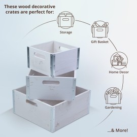 wald imports - Set of 3 Rustic Whitewash Wooden Crates for Storage - Decorative Wooden Crate Set for Home Decoration & Display - Vintage Storage for Household Goods