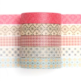 Songdao Fantasy Washi Tape Set - 5 Rolls Texture Arts Adhesive Tapes Basic Patterns Decorative Masking Tape Sets for Craft, Kids, Scrapbook, DIY, Gift Wrapping (12-Classic Tiles)