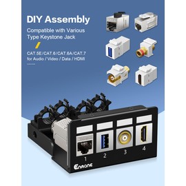 Enmane 4 Port Patch Panel Blank Keystone Patch Panel UTP&STP Compatible with LC/SC/ST/FC/USB/HDMI Keystone Jack for Desk Mount Home Ethernet Termination Box