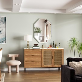 Menscha Bathroom Mirror 24" x 32" Frameless Octagon Mirror Beveled Edge Wall Mirror, Anti-Rust, Hangs Horizontally or Vertically