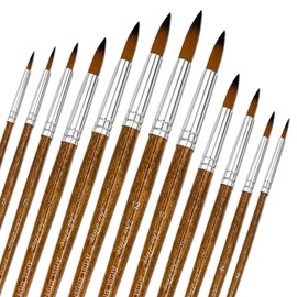Nylon Brush Set of 12 Artist Brushes Set Painting Nylon Hair Artist Acrylic Brush Art Paint Brush for Watercolour Acrylic Oil Painting (Brown)