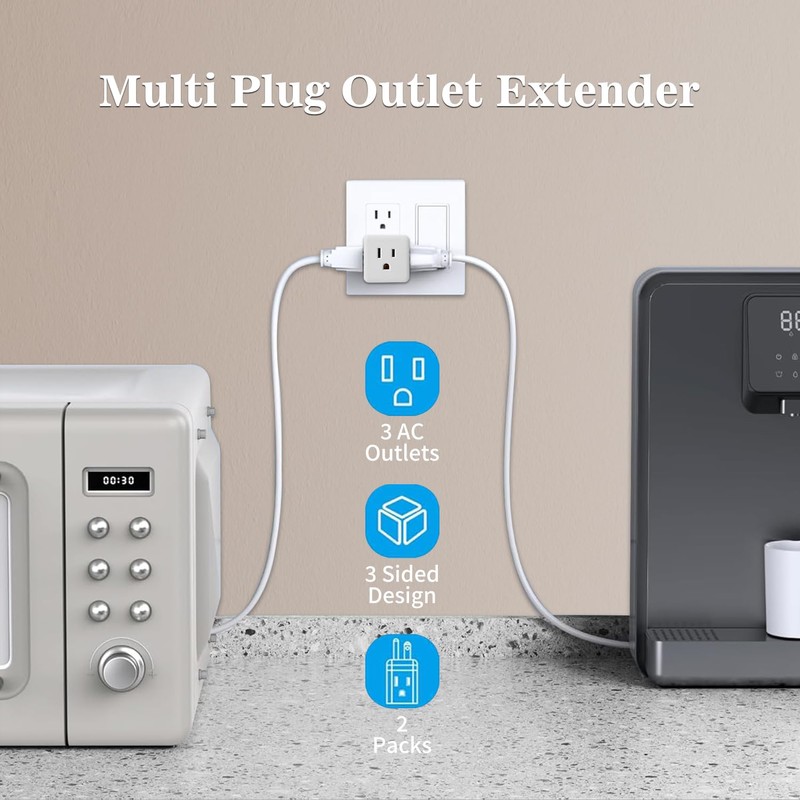 3 Outlet Wall Adapter,Multi Plug Wall Outlet Extender,3 Prong Plug