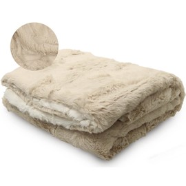 peluche Lux Faux Fur Baby Blanket - Luxurious Cuddle and Swaddle Blanket for Newborn - Soft Plush Baby Blankey - Fuzzy Baby Blankets for Boys & Girls (Champagne and Natural, 29" x 36")