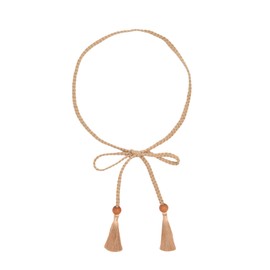 TeeYee Women's Waist Belt Boho Belt Tassel Belt Girls Braided Belt Tie Belt Belly Chain Narrow Belt for Dress Belt Women, Apricot-279