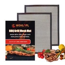WOHLOPL 2 Pack Grill Mesh, Non Stick BBQ & Baking Mats, Heavy Duty, Reusable and Easy to Clean, Works on Gas, Charcoal and Electric BBQ (15.7 x 13 Inch x 2 pcs)