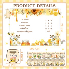 ZsaTuiy Winnie Milestone Blanket,The Pooh Baby Nursery Decor Monthly Milestone Blanket,Winnie Baby Stuff Newborn Photography Background Decor, with 8pcs Double-Sided Printed Holiday Cardstock