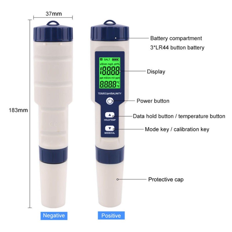 Holzsammlung pH Meter 5 in 1, Digital Water Quality Tester,