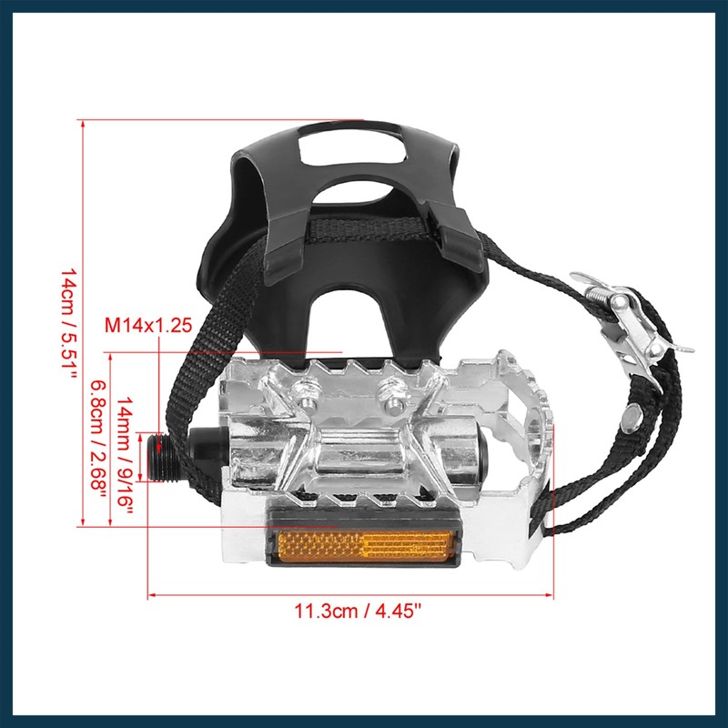 TUCKBOLD Pair Bicycle Pedals with Toe Clip Foot Strap Reflective