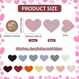 FINGERINSPIRE 52Pcs 13 Colors Heart Crochet Cloth Appliques 28x34mm Sew on Heart Shape Patches Applique Heart Shaped Cloth Crochet Patches Assorted Colors Heart Handmade Cloth Patch Ornament