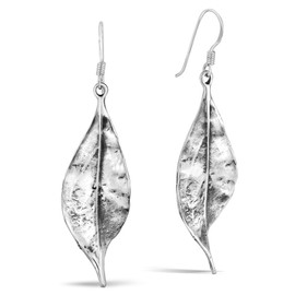 AeraVida Bohemian All Seasons Wavy Leaf Realistic .925 Sterling Silver Dangle Earrings | Earrings for Women | Dangle Earrings | Sterling Silver Dangle Earrings, Metal, No Gemstone