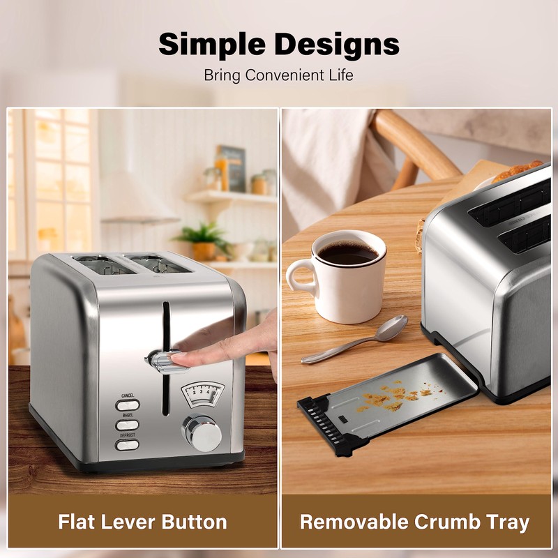 YSSOA 2-Slice Toaster with Extra Wide Slot & Removable Crumb