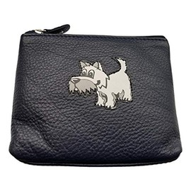 Scottish Inspired Toucan Leather Scotty Dog Coin Purse with Keyring ( Indigo )
