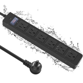 Outdoor Power Strip Waterproof with 6 Outlets, Garden Weatherproof Surge Protector, Christmas Multiple Outlet Exterior Socket for Lighting Appliances. 6FT Extension Cord Strip with Flat Plug.