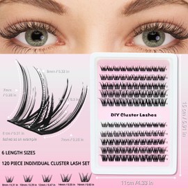 KEYRI 120 Pieces Individual Eyelashes Cluster Lashes Kit DIY Eye Lashes Extension Suitable for All Makeup Looks Durable Ultra Lightweight Black Eyelash Clusters for Girls and Women (8-16mm Mix)