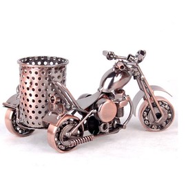 Trebisky Metal Sculpture - Retro Classic Handmade Iron Motorcycle Unique Metal Art Decor - Home décor (5.5" L,3" H, Copper Pen Cup)