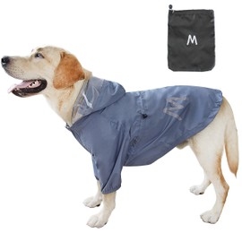 MAMORE Dog Raincoat,Dog Poncho with Clear Hood and 2 Legs,Bottom Waterproof and Adjustable Dog Jacket with Reflective Stripe for Small Medium Large Dogs (Blue-Gray, X-Large)