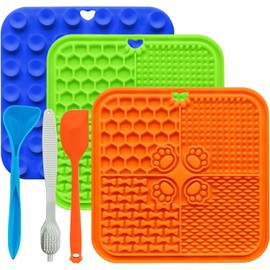 6 Piezas Licking Mat para Perro, Tapete para Lamer Perro Espesado Anti Ansiedad y Alimentación Lenta, con Cuchara, Cepillo, Raspador, para Perros y Gatos en Baño, Aseo y Adiestramiento