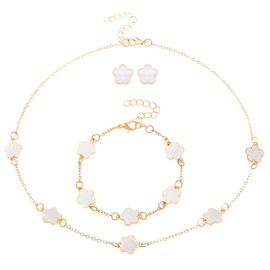 Five Leaf Lucky Clover Jewelry Sets for Women,Dainty Five Leaf Clover Flower Bracelets Five Leaf Lucky Earrings Choker Necklace Trendy Lucky Valentine's Day Jewelry Set (White)