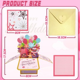 Pink Gold Pop Up Birthday Card for Women Girls Her Birthday Gifts,Female Birthdays 3D Pop-Up Greeting Card with Note and Envelope for Kids Adults Grandma Daughter Mom Wife Husband Friend Partner