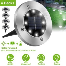 4Pcs Silver IP65 Waterproof Solar Powered Ground Light In-Ground Lamp Outdoor Patio Deck Path Lawn Decor Buried Garden LightsColor: Silver Color