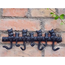 sleeri Cat Shapes Key Holder/Wall Mounted Cast Iron Wall Hanger Hook - Cat Key Hanger, Cat Hook Wall Hanger, Decorative Wall Hook Rack - Home Decor Organizer Kitchen Bath Office Storage Hook