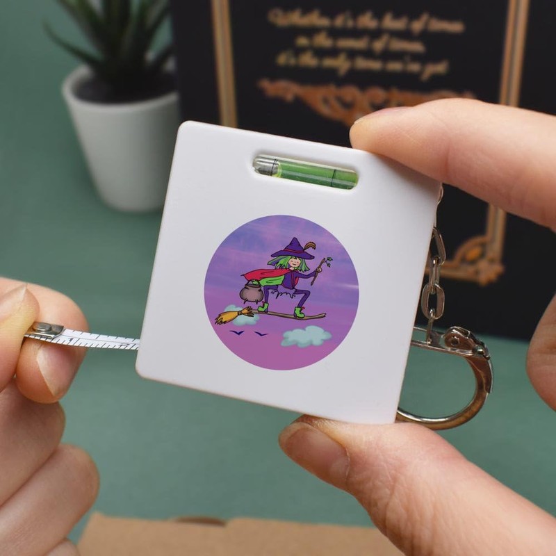 'Witch Riding Broomstick' Keyring Tape Measure/Spirit Level Tool (KM00041761)