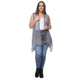 Anna-Kaci Women's Plus Size Bohemian Draped Open Front Crochet Bikini Cover Up Cardigan Vest, Grey, XX-Large-3X-Large