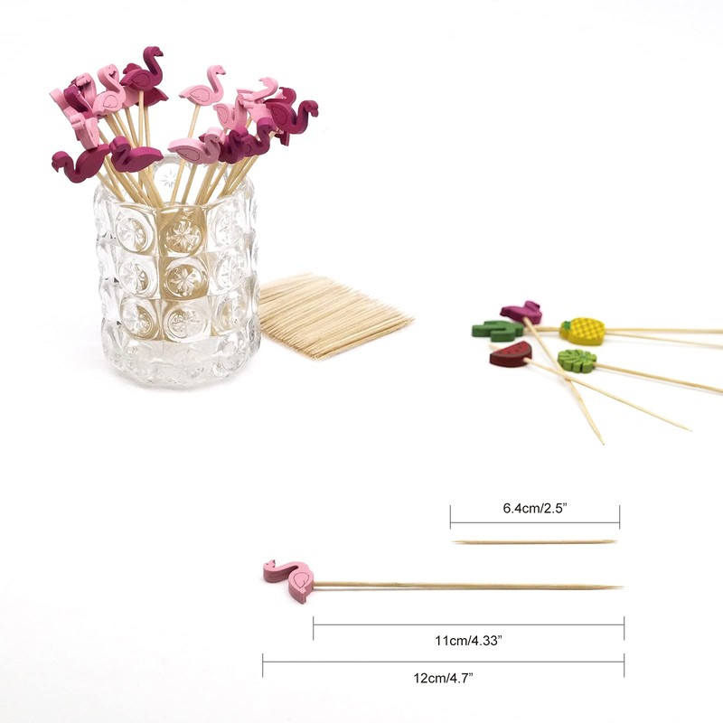 Minisland Pink Red Flamingo Cocktail Picks, 5 Inch Long Bamboo