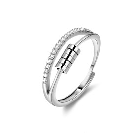 Shuxin Silver Anxiety Ring for Women, 925 Sterling Silver Fidget Ring for Anxiety, Adjustable Bands Stress Relieving Spinner Ring, Cubic Zirconia Thumb Rings for Stress Relief, Silver Fidget Ring