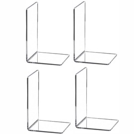 4pcs Clear Book Ends for Heavy Books,Acrylic Book Shelf Organizer for Desk,Plastic Heavy Duty Book Holders Stand and Invisible Bookshelf Dividers Decorative,Suitable for Office Home Weighted Bookends