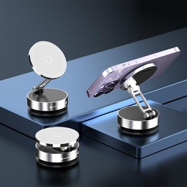 Magnetic Vacuum Suction Car Phone Holder - 360° Adjustable, 5KG Strong Suction, 20N Magnet for Phone 12/13/14/15 Pro Max & Cases, Air Vent/Dashboard/Windshield Mount, Hands-Free (Silver)