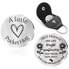 Brainy Pocket Hug Token Long Distance Relationship Keepsake Stainless Steel Double Sided Inspirational Gift with Keychain Souvenirs for True Friends