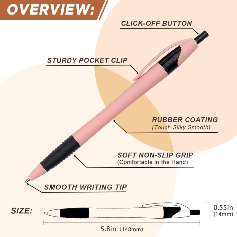 Sikao Pens Bulk, 60Pack Morandi Gripped Slimster Bulk Ballpoint Smooth