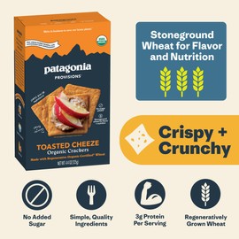 Patagonia Provisions Organic Toasted Cheeze Crackers (3 Pack) – 3g Plant Protein Per Serving – Made with Wheat Flour & Sea Salt – Non-GMO, No Added Sugar - Crispy & Crunchy