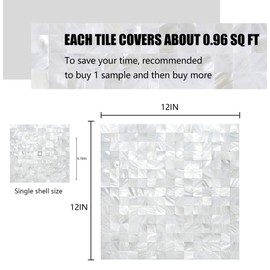 KASARO Peel and Stick Backsplash Shell Tiles, Mother of Pearl Mosaic Self Adhesive Tiles for Kitchen Wall Bathroom Bedroom Decor, White, 10-Sheet