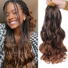 Xtrend 14 Inch French Curly Braiding Hair Pre-curled Bouncy Braiding Hair 8 packs French Curls Braids Loose Wave Braiding Hair with Curly Ends for Goddess Box Braids Hair Extension T30#