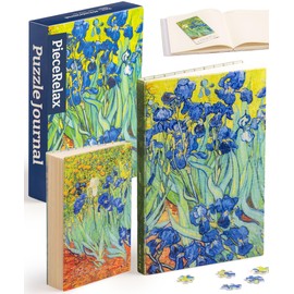 PieceRelax Puzzle Journal for Adults - Van Gogh - Irises Unique A5 Book Cover Puzzles Gift & Home Décor with Plastic Jigsaw Puzzle Artwork for Notebook [YA1065]
