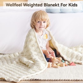 Wellfeel Knitted Weighted Blanket for Adult, No Beads Heavy Blanket 50” x 60'' 7lbs, Breathable Chunky Knit Blanket, Cooling Weighted Blanket for Hot Sleepers, Christmas Home Decor (Ivory White)