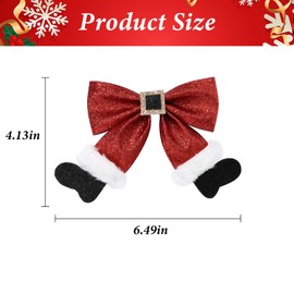 Christmas Bow Hair Clip, Red Glitter Hair Bow Large Santa Belt Bow with Boots Pattern Alligator Hair Clips, Christmas Hair Accessories for Women Girls, 16.5x10.5cm