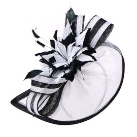 Lawliet Womens Sinamay Feather Fascinator Cocktail Hat Headband Church Wedding A268 (White Mix Black)