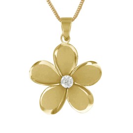 Sterling Silver with Yellow Gold Tone Overlay 23mm Plumeria Necklace, 18"