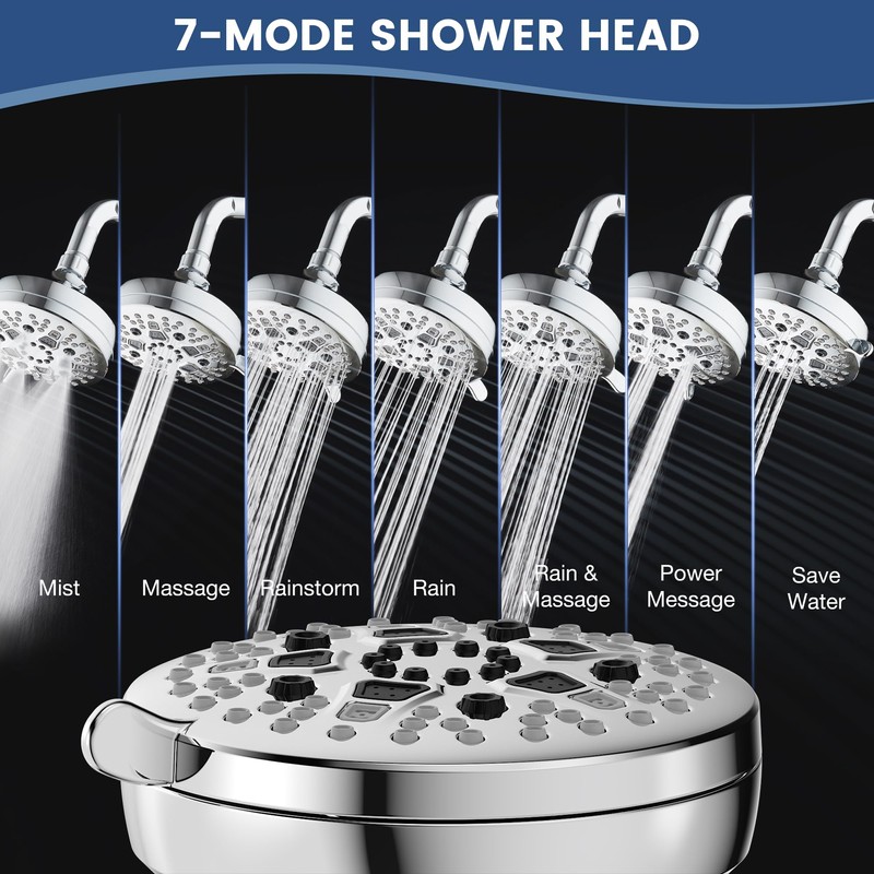 D DUSSAL Shower Head High Pressure 7-Spray Setting 4.7" High