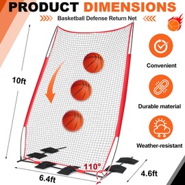 Gemscream Basketball Rebounder Basketball Return System Defensive Net 6.4 x 10 ft Sports Defender Net Catcher Guard and Backstop with 6 Refillable Sandbags for Shooting Return Outdoor Backyard