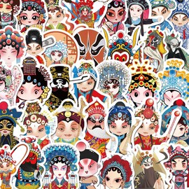 Generic 50Pcs Q-Version Peking Opera Character face Masks and Drama Stickers Suitable for laptops, Guita, Water Bottles, Skateboards, suitcases, car Bumpers, Cute Stickers for Children, and Teenagers