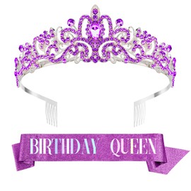 Birthday Sash for Women, Birthday Headband, Birthday Sash and Tiara for Women, Purple Birthday Queen Sash, Birthday Tiara for Women, Purple Crowns for Women, Purple Tiara, Purple Birthday Decorations