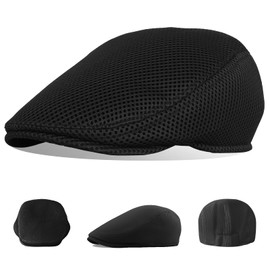 meioro Men’s Breathable Mesh Flat Cap Ivy Newsboy Cap Gatsby Irish Hat with Elastic Band Cabbie Driving Beret Hunting Hats (Black)
