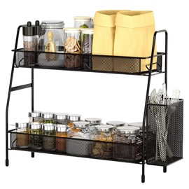 2 Tier Spice Rack, Standing, Metal Spice Rack, Kitchen Shelf, Worktop, Kitchen Shelf, Standing, Bathroom Organiser, Coffee Bar Shelf, for Kitchen, Bathroom, Office