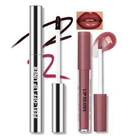 HOSAILY Nude Plum Peel Off Lip Liner Stain Tattoo with Nude Pink Lip Gloss Glow Oil, Non-Stick Cup High Shine Lip Combo Waterproof Long Wear Lightweight Glossy Lipstick Makeup