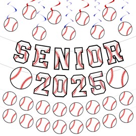 Kosiz 2025 Senior Night Baseball Party Decorations, Senior 2025 Banner, Baseball Paper Garland, Hanging Swirls for Celebration Gift Sports Teams Graduation Party Supplies